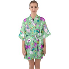 Cute Unicorn Pattern Quarter Sleeve Kimono Robe by Valentinaart