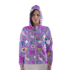 Cute Unicorn Pattern Hooded Wind Breaker (women) by Valentinaart