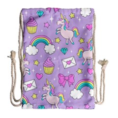 Cute Unicorn Pattern Drawstring Bag (large) by Valentinaart