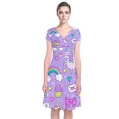 Cute Unicorn Pattern Short Sleeve Front Wrap Dress by Valentinaart