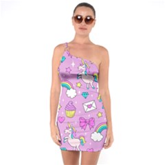 Cute Unicorn Pattern One Soulder Bodycon Dress by Valentinaart