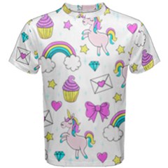 Cute Unicorn Pattern Men s Cotton Tee by Valentinaart