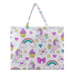 Cute Unicorn Pattern Zipper Large Tote Bag