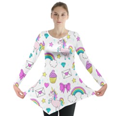 Cute Unicorn Pattern Long Sleeve Tunic  by Valentinaart