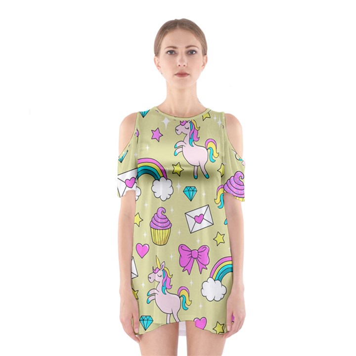 Cute Unicorn Pattern Shoulder Cutout One Piece