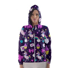 Cute Unicorn Pattern Hooded Wind Breaker (women) by Valentinaart