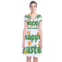 Happy Easter Short Sleeve Front Wrap Dress by Valentinaart