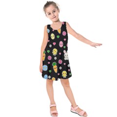 Easter Kawaii Pattern Kids  Sleeveless Dress by Valentinaart