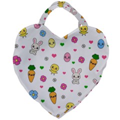 Easter Kawaii Pattern Giant Heart Shaped Tote by Valentinaart