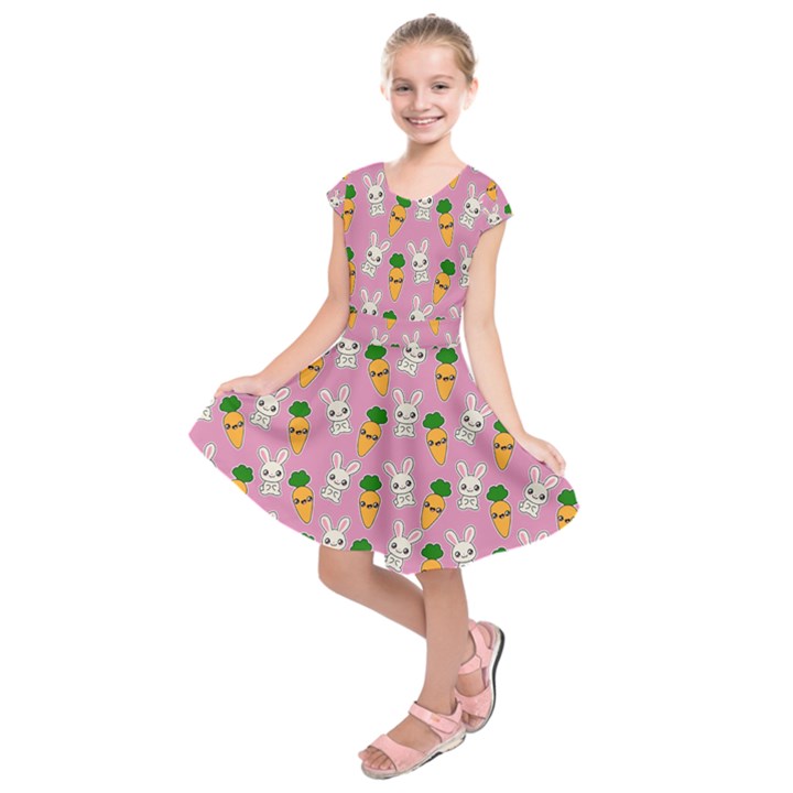 Easter Kawaii Pattern Kids  Short Sleeve Dress
