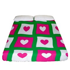 Pink Hearts Valentine Love Checks Fitted Sheet (california King Size) by Nexatart