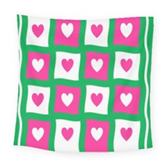 Pink Hearts Valentine Love Checks Square Tapestry (large) by Nexatart