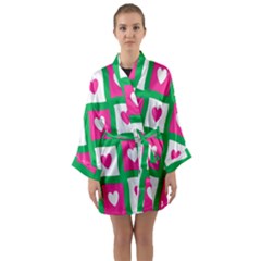 Pink Hearts Valentine Love Checks Long Sleeve Kimono Robe by Nexatart