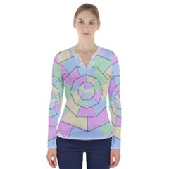 Color Wheel 3d Pastels Pale Pink V-neck Long Sleeve Top by Nexatart