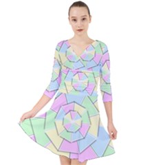 Color Wheel 3d Pastels Pale Pink Quarter Sleeve Front Wrap Dress