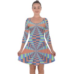 Fabric 3d Color Blocking Depth Quarter Sleeve Skater Dress by Nexatart