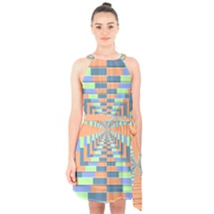 Fabric 3d Color Blocking Depth Halter Collar Waist Tie Chiffon Dress by Nexatart