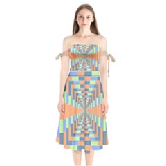 Fabric 3d Color Blocking Depth Shoulder Tie Bardot Midi Dress