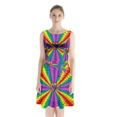 Rainbow Hearts 3d Depth Radiating Sleeveless Waist Tie Chiffon Dress by Nexatart