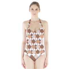 Fabric Texture Geometric Halter Swimsuit by Nexatart