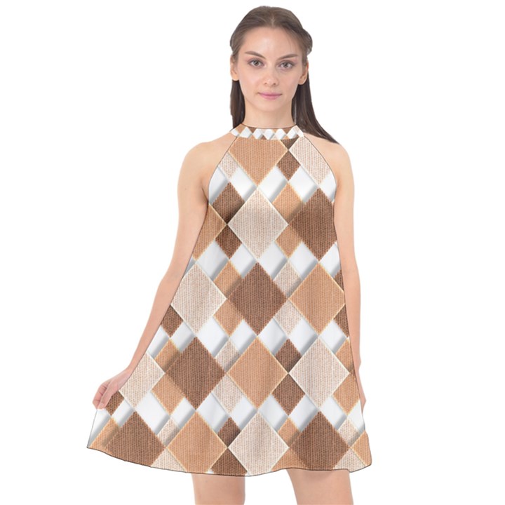 Fabric Texture Geometric Halter Neckline Chiffon Dress 