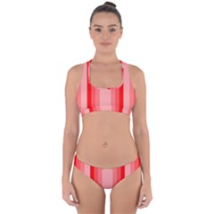 Red Monochrome Vertical Stripes Cross Back Hipster Bikini Set by Nexatart