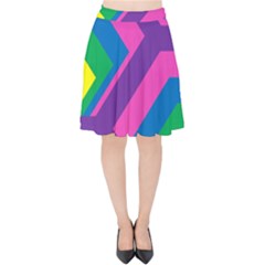 Geometric Rainbow Spectrum Colors Velvet High Waist Skirt