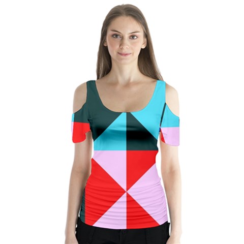 Geometric Pattern Design Angles Butterfly Sleeve Cutout Tee  by Nexatart