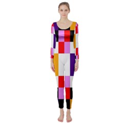 Rainbow Color Blocks Red Orange Long Sleeve Catsuit by Nexatart