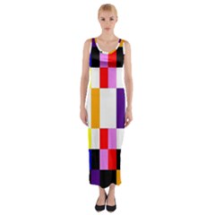 Rainbow Color Blocks Red Orange Fitted Maxi Dress by Nexatart