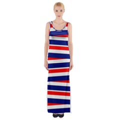 Red White Blue Patriotic Ribbons Maxi Thigh Split Dress