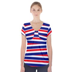 Red White Blue Patriotic Ribbons Short Sleeve Front Detail Top by Nexatart