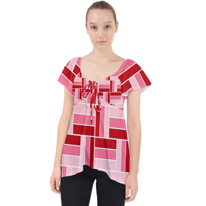 Pink Red Burgundy Pattern Stripes Lace Front Dolly Top