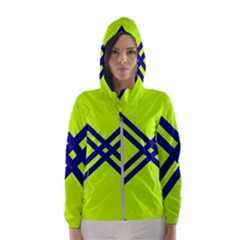 Stripes Angular Diagonal Lime Green Hooded Wind Breaker (women)