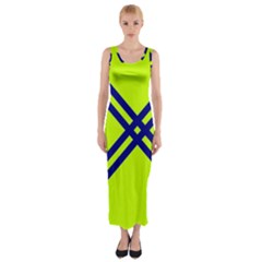 Stripes Angular Diagonal Lime Green Fitted Maxi Dress