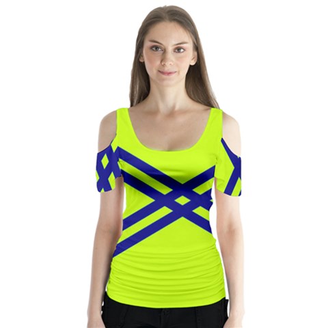 Stripes Angular Diagonal Lime Green Butterfly Sleeve Cutout Tee  by Nexatart