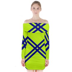 Stripes Angular Diagonal Lime Green Long Sleeve Off Shoulder Dress by Nexatart
