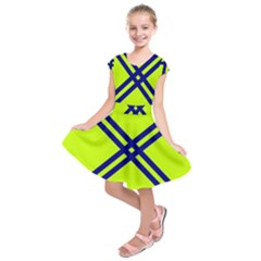 Stripes Angular Diagonal Lime Green Kids  Short Sleeve Dress