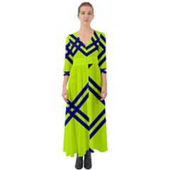 Stripes Angular Diagonal Lime Green Button Up Boho Maxi Dress by Nexatart