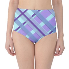 Diagonal Plaid Gingham Stripes High-waist Bikini Bottoms by Nexatart
