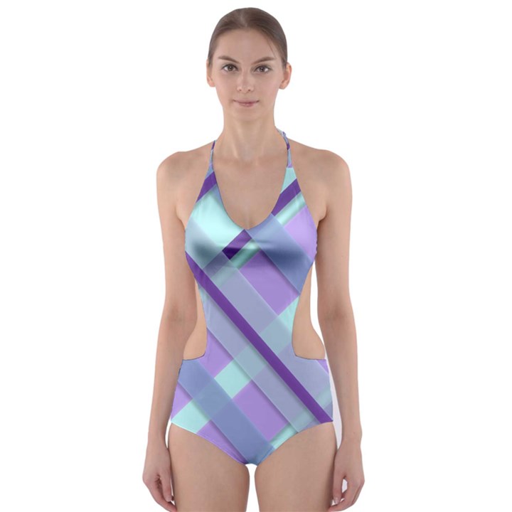 Diagonal Plaid Gingham Stripes Cut-Out One Piece Swimsuit