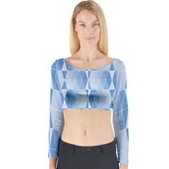 Blue Monochrome Geometric Design Long Sleeve Crop Top by Nexatart