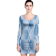Blue Monochrome Geometric Design Long Sleeve Bodycon Dress by Nexatart