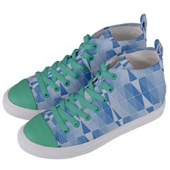 Blue Monochrome Geometric Design Women s Mid-top Canvas Sneakers