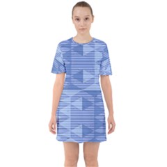 Texture Wood Slats Geometric Aztec Sixties Short Sleeve Mini Dress