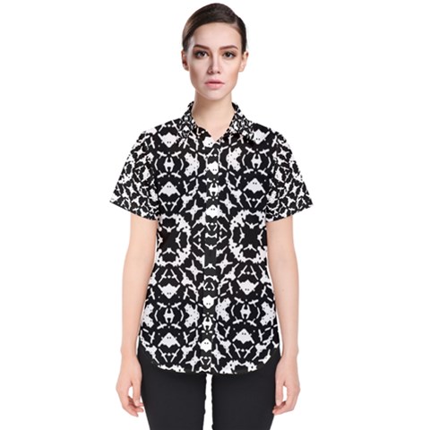 Black And White Geometric Pattern Women s Short Sleeve Shirt by dflcprints