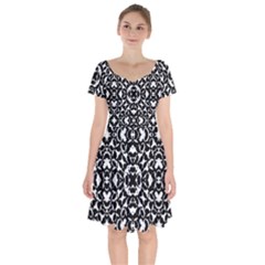 Black And White Geometric Pattern Short Sleeve Bardot Dress by dflcprints