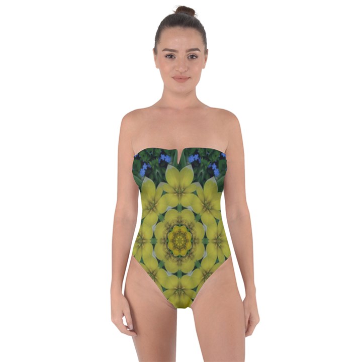 Fantasy Plumeria Decorative Real And Mandala Tie Back One Piece Swimsuit