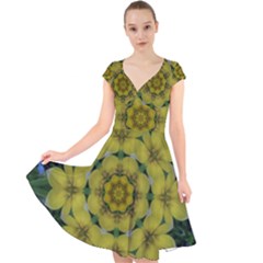 Fantasy Plumeria Decorative Real And Mandala Cap Sleeve Front Wrap Midi Dress by pepitasart