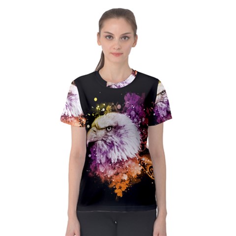Awesome Eagle With Flowers Women s Sport Mesh Tee by FantasyWorld7